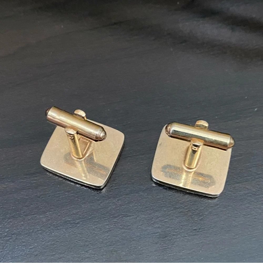 Vintage HICKOK Signed Square Spiral Gold-tone Black Cufflinks
